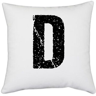                       UDNAG White Polyester 'Alphabet | D' Pillow Cover [16 Inch X 16 Inch]                                              