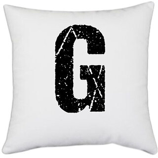                       UDNAG White Polyester 'Alphabet | G' Pillow Cover [16 Inch X 16 Inch]                                              