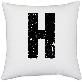                       UDNAG White Polyester 'Alphabet | H' Pillow Cover [16 Inch X 16 Inch]                                              