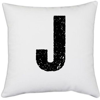                       UDNAG White Polyester 'Alphabet | J' Pillow Cover [16 Inch X 16 Inch]                                              