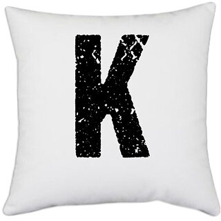                       UDNAG White Polyester 'Alphabet | K' Pillow Cover [16 Inch X 16 Inch]                                              