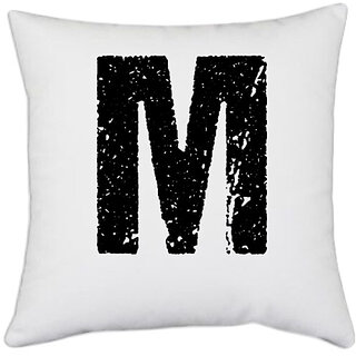                       UDNAG White Polyester 'Alphabet | M' Pillow Cover [16 Inch X 16 Inch]                                              