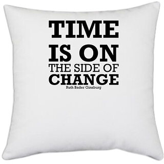                       UDNAG White Polyester 'Dog | Time is on the side of change' Pillow Cover [16 Inch X 16 Inch]                                              
