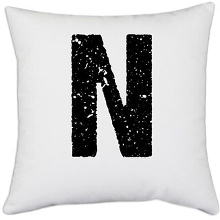                       UDNAG White Polyester 'Alphabet | N' Pillow Cover [16 Inch X 16 Inch]                                              