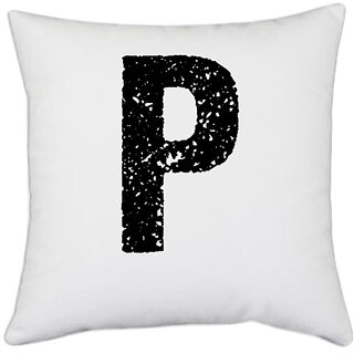                       UDNAG White Polyester 'Alphabet | P' Pillow Cover [16 Inch X 16 Inch]                                              