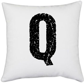                       UDNAG White Polyester 'Alphabet | Q' Pillow Cover [16 Inch X 16 Inch]                                              