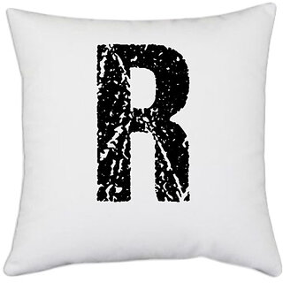                      UDNAG White Polyester 'Alphabet | R' Pillow Cover [16 Inch X 16 Inch]                                              