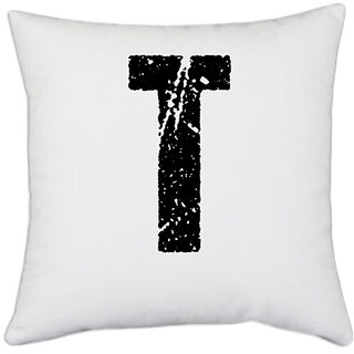                       UDNAG White Polyester 'Alphabet | T' Pillow Cover [16 Inch X 16 Inch]                                              
