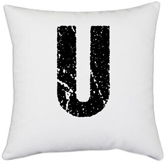                       UDNAG White Polyester 'Alphabet | U' Pillow Cover [16 Inch X 16 Inch]                                              