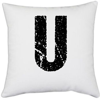                       UDNAG White Polyester 'Alphabet | U' Pillow Cover [16 Inch X 16 Inch]                                              