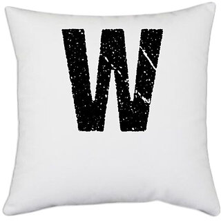                       UDNAG White Polyester 'Alphabet | W' Pillow Cover [16 Inch X 16 Inch]                                              