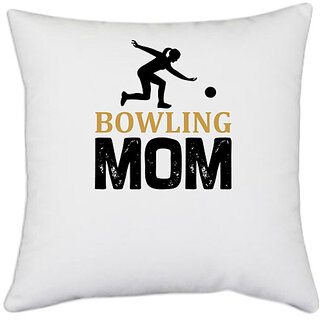                       UDNAG White Polyester 'Bowling | Bowling Mom' Pillow Cover [16 Inch X 16 Inch]                                              