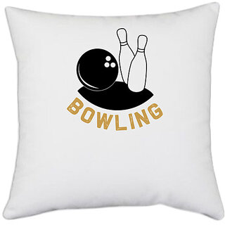                       UDNAG White Polyester 'Bowling | Bowling' Pillow Cover [16 Inch X 16 Inch]                                              