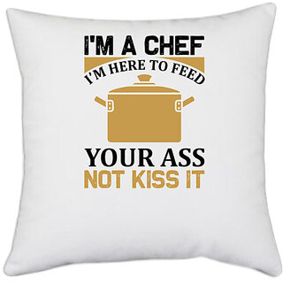                       UDNAG White Polyester 'Cooking | I am a chef' Pillow Cover [16 Inch X 16 Inch]                                              