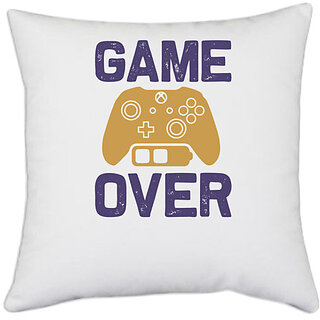                       UDNAG White Polyester 'Gaming | Game over' Pillow Cover [16 Inch X 16 Inch]                                              