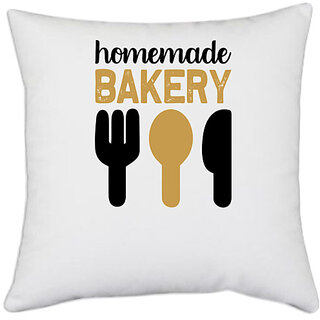                       UDNAG White Polyester 'Cooking | Homemade Bakery' Pillow Cover [16 Inch X 16 Inch]                                              