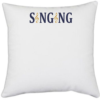                       UDNAG White Polyester 'SInging | Singing' Pillow Cover [16 Inch X 16 Inch]                                              