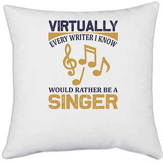                       UDNAG White Polyester 'SInging | Virtually singer' Pillow Cover [16 Inch X 16 Inch]                                              