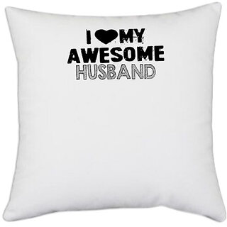                       UDNAG White Polyester 'Awesome | i wake up awesome' Pillow Cover [16 Inch X 16 Inch]                                              