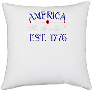                       UDNAG White Polyester 'America | America The Beautiful' Pillow Cover [16 Inch X 16 Inch]                                              
