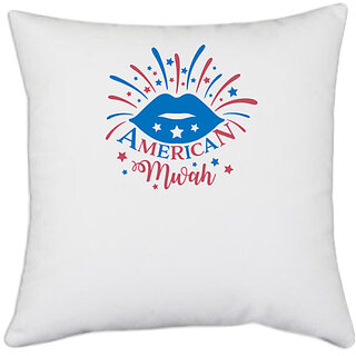                       UDNAG White Polyester 'America | American Mwah' Pillow Cover [16 Inch X 16 Inch]                                              