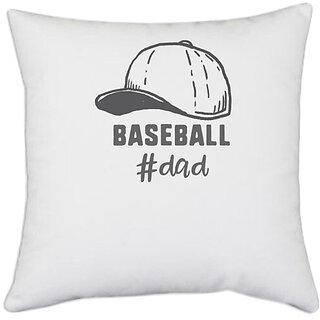                       UDNAG White Polyester 'Father | Baseball Dad' Pillow Cover [16 Inch X 16 Inch]                                              
