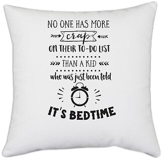                       UDNAG White Polyester 'Sleeping | Bed time' Pillow Cover [16 Inch X 16 Inch]                                              