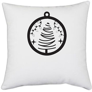                       UDNAG White Polyester 'Christmass | Christmas Bauble 26' Pillow Cover [16 Inch X 16 Inch]                                              