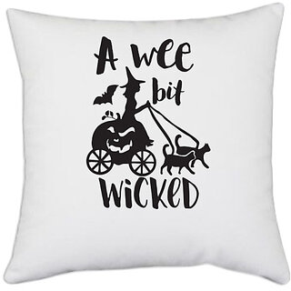                       UDNAG White Polyester 'Witchy | A wee bit wicked' Pillow Cover [16 Inch X 16 Inch]                                              