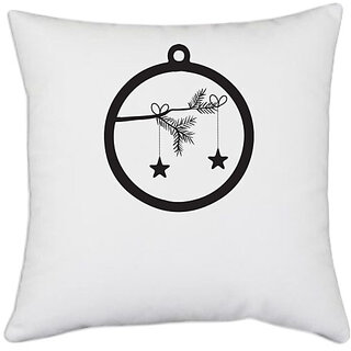                       UDNAG White Polyester 'Christmass | Christmas Bauble 34' Pillow Cover [16 Inch X 16 Inch]                                              