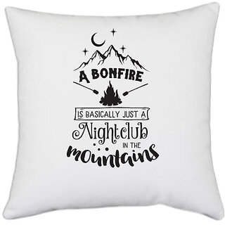                       UDNAG White Polyester 'Adventure | Bonfire' Pillow Cover [16 Inch X 16 Inch]                                              