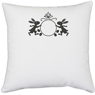                       UDNAG White Polyester 'Rabbit | Bunny Monogram' Pillow Cover [16 Inch X 16 Inch]                                              
