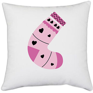                       UDNAG White Polyester 'Christmass | Christmas Stocking' Pillow Cover [16 Inch X 16 Inch]                                              