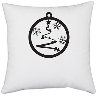                       UDNAG White Polyester 'Christmass | Christmas Bauble 48' Pillow Cover [16 Inch X 16 Inch]                                              