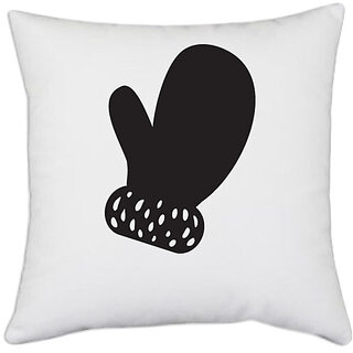                       UDNAG White Polyester 'Christmass | Christmas gloves' Pillow Cover [16 Inch X 16 Inch]                                              