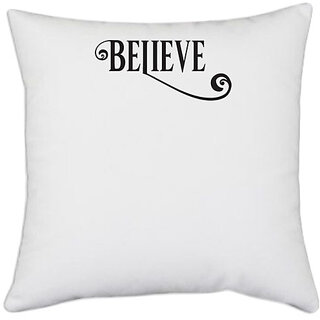                       UDNAG White Polyester 'Christmass | Christmas believe' Pillow Cover [16 Inch X 16 Inch]                                              