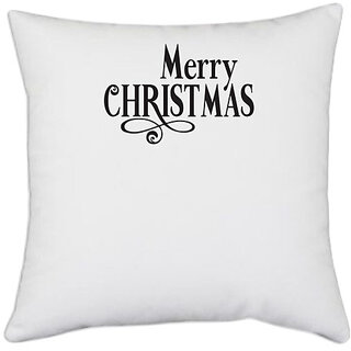                       UDNAG White Polyester 'Christmass | Merry Christmas' Pillow Cover [16 Inch X 16 Inch]                                              