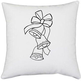                       UDNAG White Polyester 'Christmass | Christmas Bell' Pillow Cover [16 Inch X 16 Inch]                                              