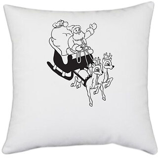                       UDNAG White Polyester 'Christmass | Christmas Santa claus' Pillow Cover [16 Inch X 16 Inch]                                              
