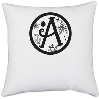                       UDNAG White Polyester 'Christmass | Christmas Monogram Alphabet A' Pillow Cover [16 Inch X 16 Inch]                                              