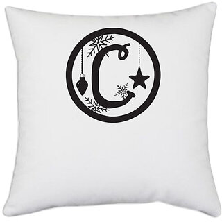                       UDNAG White Polyester 'Christmass | Christmas Monogram Alphabet C' Pillow Cover [16 Inch X 16 Inch]                                              
