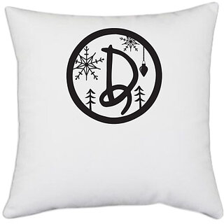                       UDNAG White Polyester 'Christmass | Christmas Monogram Alphabet D' Pillow Cover [16 Inch X 16 Inch]                                              