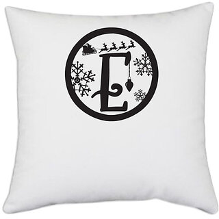                       UDNAG White Polyester 'Christmass | Christmas Monogram Alphabet E' Pillow Cover [16 Inch X 16 Inch]                                              