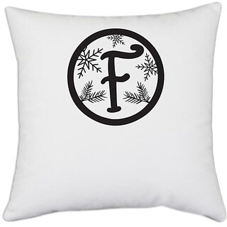                       UDNAG White Polyester 'Christmass | Christmas Monogram Alphabet F' Pillow Cover [16 Inch X 16 Inch]                                              