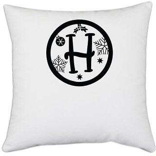                       UDNAG White Polyester 'Christmass | Christmas Monogram Alphabet H' Pillow Cover [16 Inch X 16 Inch]                                              