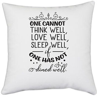                       UDNAG White Polyester 'Think Love Sleep | One cannot think well love well sleep well' Pillow Cover [16 Inch X 16 Inch]                                              