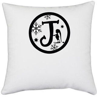                       UDNAG White Polyester 'Christmass | Christmas Monogram Alphabet J' Pillow Cover [16 Inch X 16 Inch]                                              