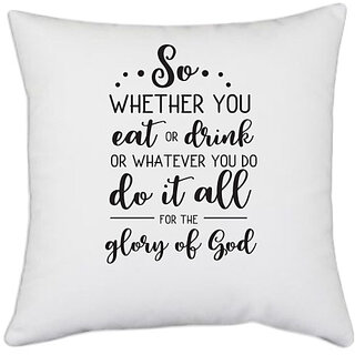                       UDNAG White Polyester 'GLory | Do it All for the Glory' Pillow Cover [16 Inch X 16 Inch]                                              