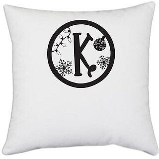                       UDNAG White Polyester 'Christmass | Christmas Monogram Alphabet K' Pillow Cover [16 Inch X 16 Inch]                                              