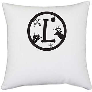                       UDNAG White Polyester 'Christmass | Christmas Monogram Alphabet L' Pillow Cover [16 Inch X 16 Inch]                                              